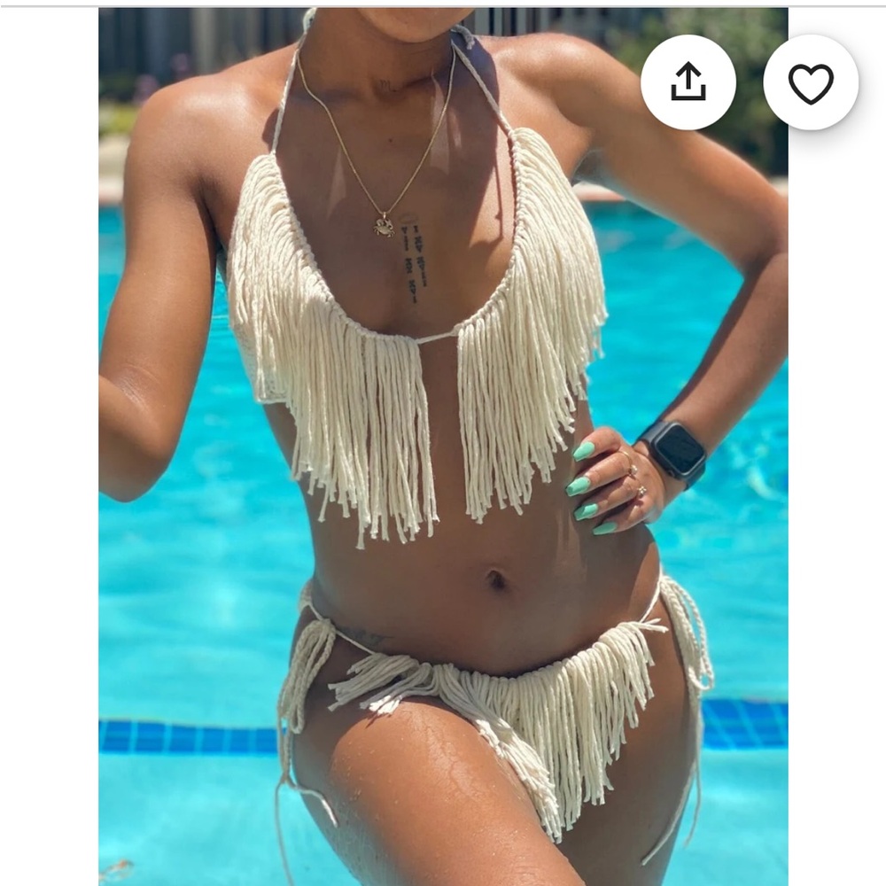 Sedaya Cream Fringe Crochet Bikini